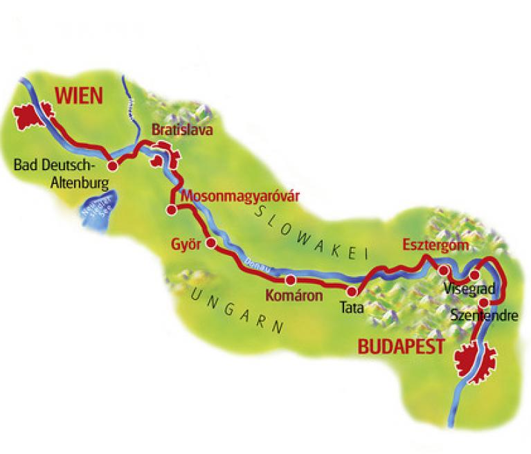מפת טיול האופניים מוינה לבודפשט