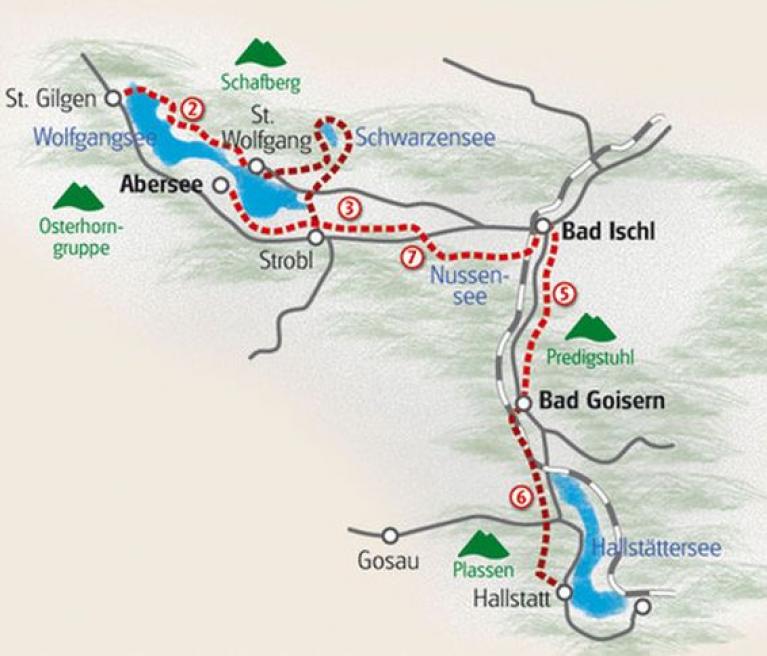 מפת הטיול סובב אגמי אוסטריה בחבל Salzkammergut